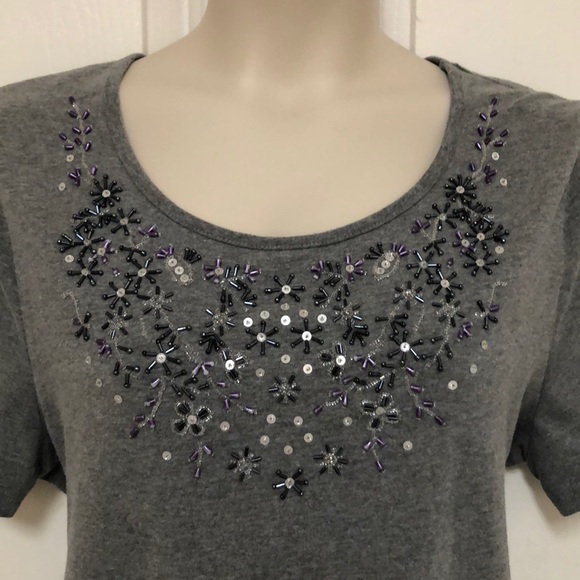 Gray Beaded T-Shirt Size 0X 16W Liz&Me - Picture 3 of 8